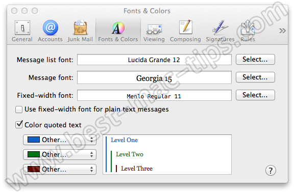 Mail Fonts Colors