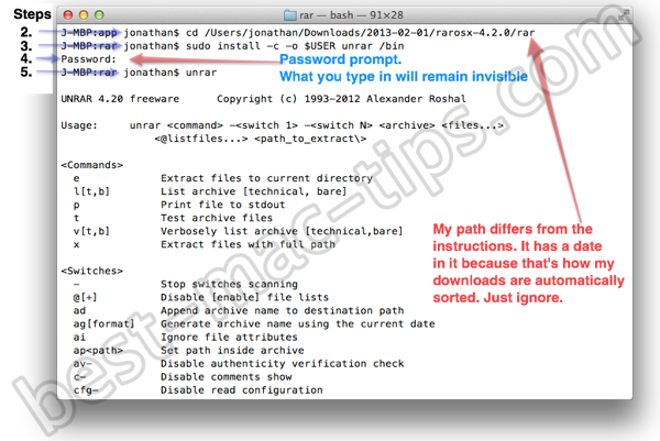 Install unrar steps