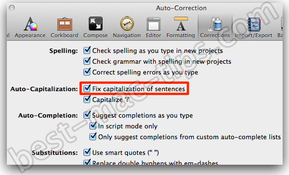 Auto Correction scrivener