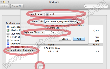 Adding keyboard shortcuts for outgoing Mail accounts